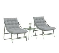 Outsunny Conjunto de Mesa y Sillas de Terraza Exterior de 3 Piezas, Muebles de Jardín Exterior con Cojines, 2 Sillas Lounge, Mesa de Café y Estructura de Acero, para Patio, Gris Claro