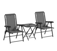 Outsunny Conjunto de Mesa y Sillas de Terraza Exterior de 3 Piezas Muebles de Jardín Exterior Plegables con Estructura de Acero y Portavasos para Patio Gris Oscuro