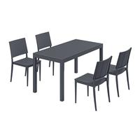 Outsunny Conjunto de Mesa y Sillas Jardín con Mesa de Tablero Ranurado y 4 Sillas Apilables para Terraza Patio Gris
