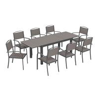 Outsunny Conjunto de Mesa y Sillas Jardín con Mesa Extensible Marco de Aluminio 8 Sillas y Tablero de Lamas de Madera Plástica Aosom España