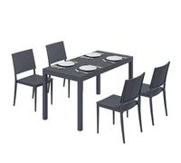 Outsunny Conjunto de Mesa y Sillas Jardín de 5 Piezas con Sillas Apilables Gris Gris oscuro