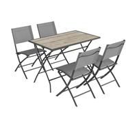 Outsunny conjunto de mesa y sillas jardín de 5 piezas, muebles de jardín exterior con 4 sillas plegables y mesa plegable, para terraza, patio, gris