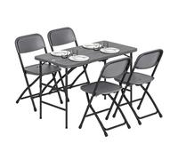 Outsunny Conjunto de Mesa y Sillas Jardín de 5 Piezas, Muebles de Jardín Exterior con Mesa Plegable Ajustable de 55 a 74 cm, 4 Sillas Plegables y Encimera de HDPE, para Terraza Patio, Gris Oscuro