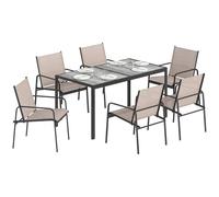 Outsunny Conjunto de Mesa y Sillas Jardín de 7 Piezas, Muebles de Jardín Exterior con Mesa de Efecto Madera y 6 Sillas con Asiento Transpirable, Marco de Acero Galvanizado, para Terraza, Patio, Caqui
