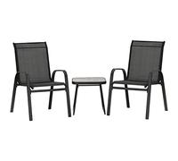 Outsunny Conjunto de Muebles de Jardín 3 Piezas Conjunto de Mesa y Sillas de Balcón con Mesa de Centro y 2 Sillones Apilables con Respaldo de Tela de Malla Transpirable Negro
