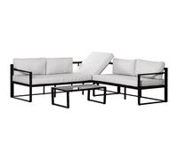 Outsunny Conjunto de Muebles de Jardín 3 Piezas de Aluminio Juego de Muebles con Mesa de Vidrio Sofá de 5 Plazas con Respaldo Ajustable y Cojines