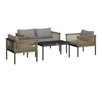 Outsunny Conjunto de Muebles de Jardín 4 Piezas con Sofá Sillones Mesa de Centro y Cojines Natural y Gris