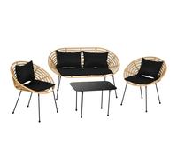 Outsunny Conjunto de Muebles de Jardín 4 Piezas con Sofá Sillones y Mesa de Centro Resina Trenzada PE y Cojines