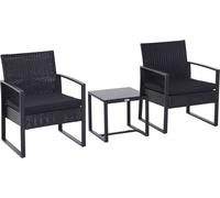 Outsunny Conjunto de Jardín Conjunto de Muebles de Jardín de Ratán 3 Piezas 1 Mesita 2 Sillones con Cojín Desmontable Color Negro