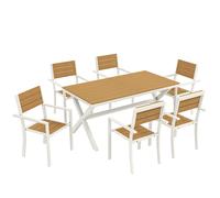 Outsunny Conjunto de muebles de jardín 7 piezas Mesa con 6 sillas apilables Imitación madera Estructura de aluminio Teak