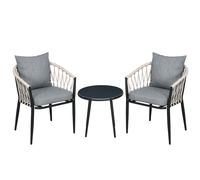 Outsunny Conjunto de Muebles de Jardín de 3 Piezas Incluye 1 Mesa con Encimera de Cristal y 2 Sillones con Cojines Gris