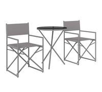 Outsunny Conjunto de Muebles de Jardín de 3 Piezas Juego de Muebles de Balcón con 2 Sillas Plegables Mesa con Encimera de Vidrio Templado y Estructura de Acero para Terraza Patio Exterior Gris Oscuro
