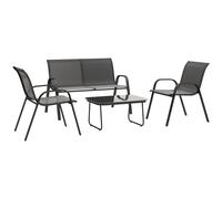 Outsunny Conjunto de Muebles de Jardín de 4 Piezas con 2 Sillas Apilables y Banco de 2 Plazas con Mesa de Café de Vidrio Negro