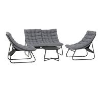 Outsunny Conjunto de muebles de jardín de 4 plazas, 2 sillas, 1 sofá doble, 1 mesa con tapa de vidrio, cojines gruesos, marco de acero Aosom España
