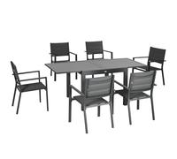 Outsunny Conjunto Muebles de Jardín 7 Piezas de Aluminio Juego de Comedor Exterior con Mesa Extensible y 6 Sillas Apilables y Asiento de Texteline 90-180x89x74 cm Gris