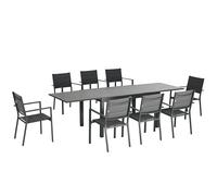 Outsunny Conjunto de Muebles de Jardín de 9 Piezas con Mesa Extensible y 8 Sillas Apilables Juegos de Comedor de Jardín con Estructura de Aluminio para Terraza y Patio Gris