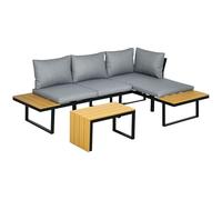 Outsunny Conjunto de Sofá Esquinero de 2 Módulos de 150x78x72 cm y Mesa de Centro Imitación Madera 70x40x40 cm Gris