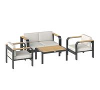 Outsunny Conjunto de muebles de jardín de aluminio para 4 personas, repelente al agua, extra profundo con sofá 2 plazas, 2 sillones y mesa auxiliar