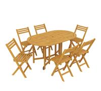 Outsunny Conjunto de muebles de jardín de madera certificada FSC, juego de comedor 7 piezas extensible, mesa con 6 sillas plegables, orificio para sombrilla, diseño de lamas Aosom España