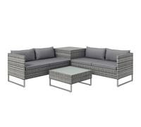 Outsunny Conjunto de Muebles de Jardín de Ratán 4 Piezas con 2 Sofás Dobles Mesa de Centro Mesa con Arcón Cojines Extraíbles para Terraza Patio Exterior 132x69x64 cm Gris