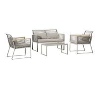 Outsunny Conjunto de Muebles de Jardín de Ratán 4 Piezas Sofá Doble 2 Sillones Individuales y Mesa de Café de Vidrio con Cojines Desenfundables para Exterior Terraza Gris