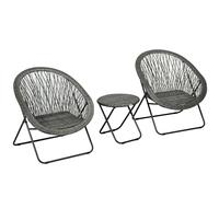 Outsunny Conjunto de muebles de jardín de resina para exterior mesa y sillas para 2 personas 1 mesa 2 sillones plegables estructura de acero gris