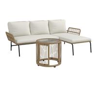 Outsunny Conjunto de Muebles de Jardín Exterior de Ratán con Sofá de 2 Plazas Chaise Longue Cojines y Mesa Auxiliar Crema