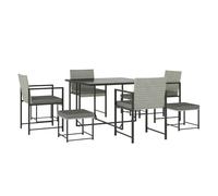 Outsunny Conjunto de Muebles de Jardín Exterior de Ratán de 9 Piezas Conjunto de Jardin Exterior de Ratán Sintético con Mesa con Vidrio Templado 4 Sillas 4 Taburetes Impermeables Cojines Gris