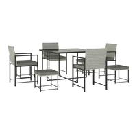 Outsunny Conjunto de Muebles de Jardín Exterior de Ratán de 9 Piezas Conjunto de Jardin Exterior de Ratán Sintético con Mesa con Vidrio Templado 4 Sillas 4 Taburetes Impermeables Cojines Gris