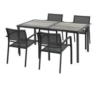 Outsunny Conjunto de muebles de jardín Gartensitzgruppe, 1 mesa, 4 sillas, 150 x 87 x 72 cm, Gris