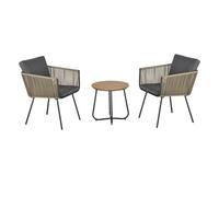 Outsunny Conjunto de Muebles de Jardín Juego de 3 Piezas Muebles de Ratán 1 Mesa Redonda y 2 Sillas Butaca con Cojines Acolchados para Balcón Terraza Acero Caqui y Gris