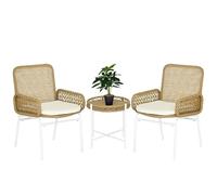 Outsunny Conjunto de Muebles de Jardín Juego de 3 Piezas Sillas y Mesa de Ratán con 2 Sillas 1 Mesa de Centro y Cojines para Terraza Patio Natural
