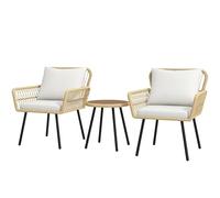 Outsunny Conjunto de Muebles de Jardín Juego de 3 Piezas Sillas y Mesa de Ratán con 2 Sillas 1 Mesa de Centro Redonda y Cojines para Terraza Césped Balcón Natural