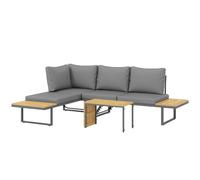 Outsunny Conjunto de muebles de jardín modular en madera de acacia 6 plazas, salón de jardín en esquina con mesa, gris