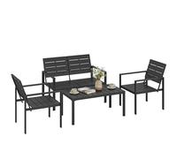 Outsunny conjunto de muebles de jardín para 4 personas, sofá de jardín de 4 piezas con sofá de 2 plazas, 2 sillones, mesa de centro, estructura metálica, negro