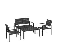 Outsunny Conjunto de Muebles de Jardín para 4 Personas, Sofá de Jardín de 4 Piezas con Sofá de 2 Plazas, 2 Sillones, Mesa de Centro, Estructura Metálica, Negro