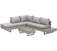 Outsunny Conjunto de Muebles Ratán de 3 Piezas Mesa de Centro Sofá Doble y Sofá de 3 Plazas con Cojines Extraíbles para Exterior Jardín Terraza Patio Acero Gris
