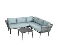 Outsunny Conjunto de Muebles de Ratán 4 Piezas con Marco de Aluminio Set de Muebles de Jardín 2 Sofá de 2 Plazas Sofá de Esquina Mesa de Centro con 6 Cojines Acolchados para Exterior Patio Gris