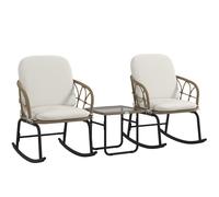 Outsunny Conjunto de Muebles de Ratán de 3 Piezas Cojunto de Mecedoras de Jardín con 1 2 Mecedoras y Cojines para Jardín Patio Crema y Beige