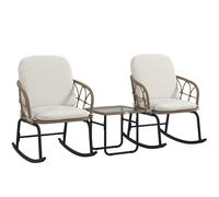 Outsunny Conjunto de Muebles de Ratán de 3 Piezas con 1 Mesa de Centro 2 Mecedoras y Cojines para Jardín Crema y Beige