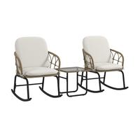Outsunny Conjunto de Muebles de Ratán de 3 Piezas Conjunto de Mecedoras de Jardín con 1 Mesa de Centro 2 Mecedoras y Cojines para Jardín Terraza Patio Crema y Beige