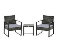 Outsunny Conjunto de Muebles de Ratán de Jardín 3 Piezas 1 Mesa 42,5x40x39 cm 2 Sillones 63x57x76 cm Cojines Acolchados Terraza Aosom España