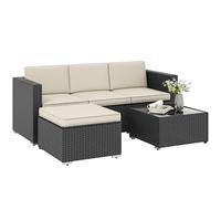 Outsunny conjunto de muebles de ratán de jardín 3 piezas muebles de ratán exterior sofá de 3 plazas con cojines acolchados mesa de centro con tablero de vidrio templado y reposapiés anti-uv negro