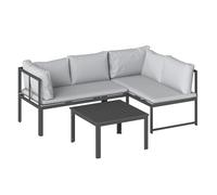 Outsunny Conjunto de Muebles Jardín Exterior de 3 Piezas, Sofá Exterior Seccional Resistente Forma de L con Cojines, 2 Sofás de 2 Plazas, Reposabrazos Ajustables y Mesa Centro de Listones, Gris