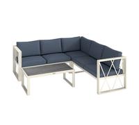 Outsunny Conjunto de Muebles Jardín Exterior de 4 Piezas Sofá Exterior Seccional Forma de L con 2 Sofás de 2 Plazas Sofá de Esquina con Asiento Ajustable y Mesa Centro de DPC con Cojines Beige y Gris