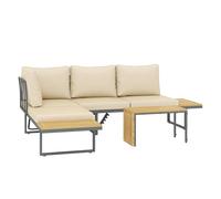 Outsunny Conjunto de Muebles Jardín Exterior Sofás de Exterior en Forma de L Tumbona con 2 Sofás de 3 Plazas Asiento Ajustable y Mesa de Madera de Acacia Versátil con Cojines Beige y Gris