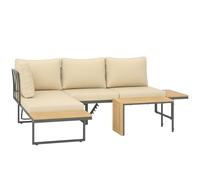 Outsunny Conjunto de Muebles Jardín Exterior Sofás de Exterior en Forma de L Tumbona con 2 Sofás de 3 Plazas Asiento Ajustable y Mesa de Madera de Acacia Versátil con Cojines Beige y Gris