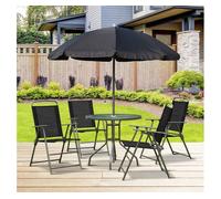 Outsunny Conjunto de Muebles para Jardín con 4 Sillas 1 Mesa y 1 Parasol Texteline Aluminio y Poliéster Negro