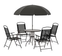 Outsunny Conjunto de Muebles para Jardín con 4 Sillas Mesa Parasol Negro