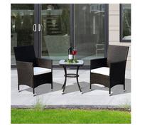 Outsunny Conjunto de Muebles para Jardín Juegos de Muebles de Ratán Incluye 1 Mesa y 2 Sillones con Cojines Estructura de Metal para Terraza Patio Negro